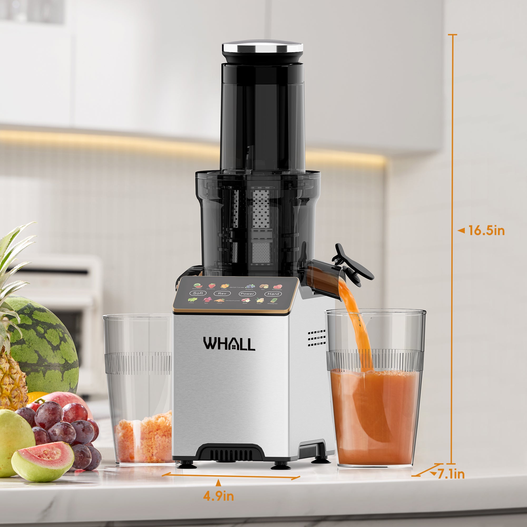 WHALL® Cold Press Juicer Machine with Touchscreen, Slow Masticating Machines with 3" Extra Large Feed Chute, Reverse Function, Soft & Hard Models