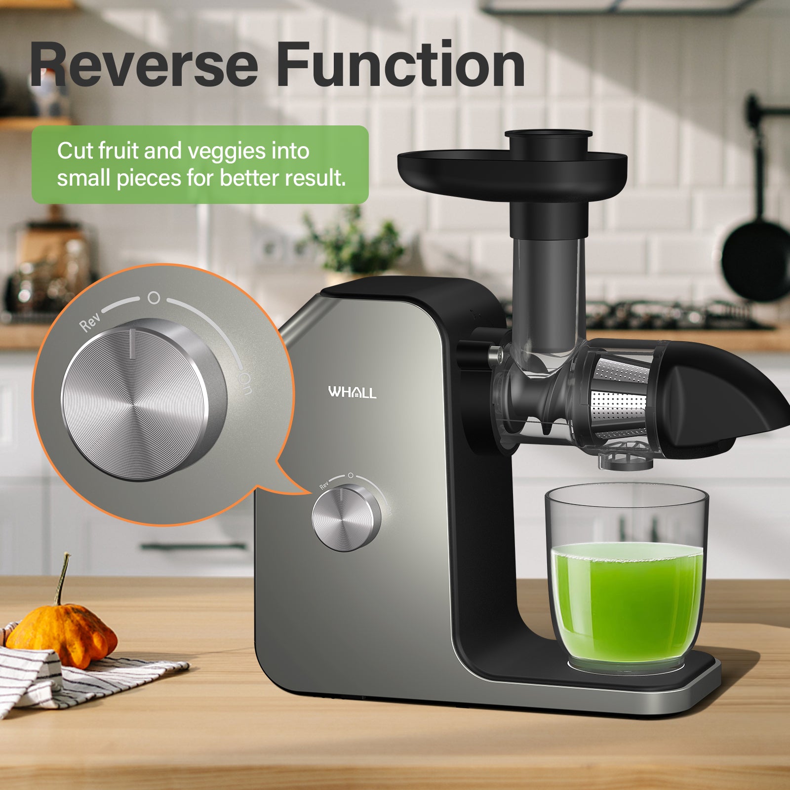 Whall® Slow Masticating Juicer,Cold Press Juicer Machines Vegetable and Fruit,,Juicers with Quiet Motor & Reverse Function, Easy to Clean with Brush,Grey