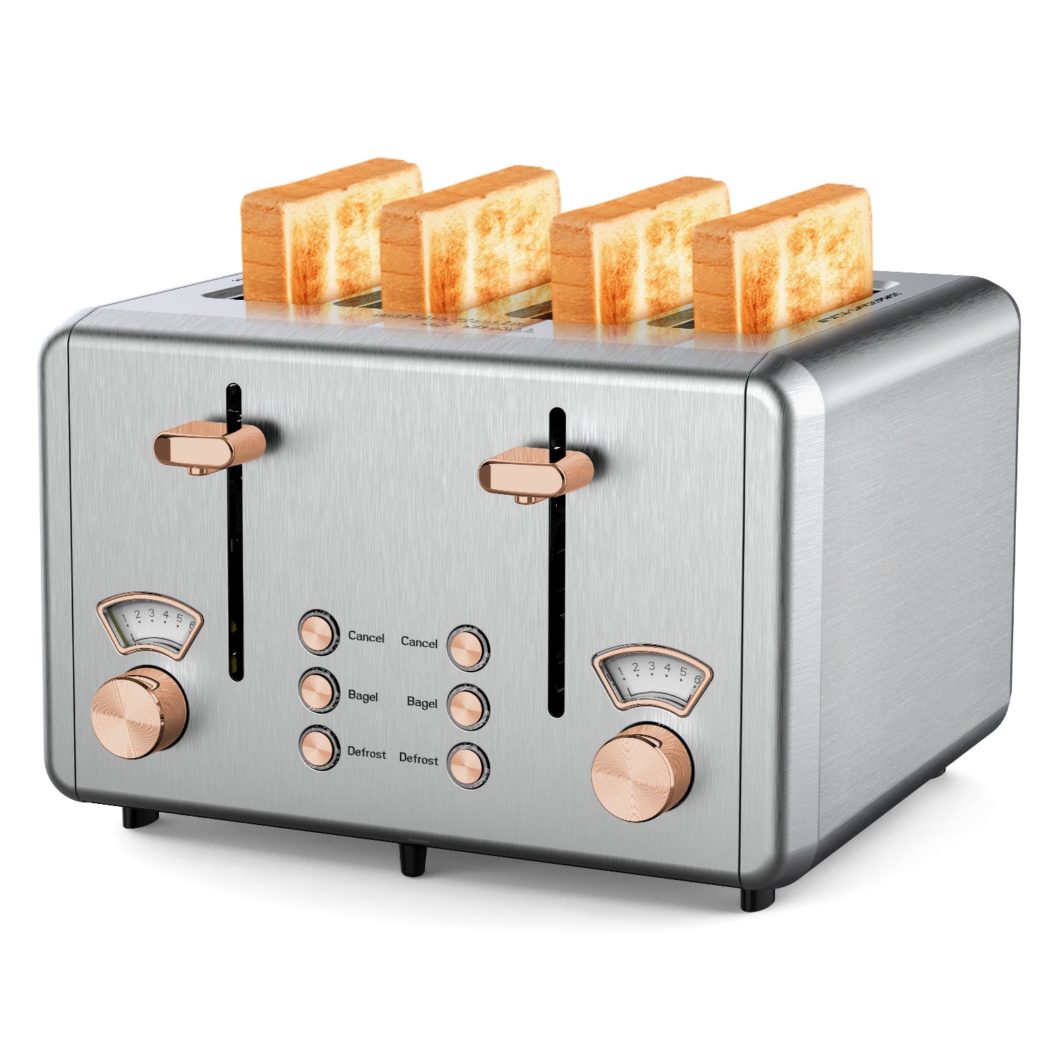 WHALL® 4 Slice Toaster - Stainless Steel Bagel Toaster with Dual Control Panels, Wide Slot, 6 Shade Settings, Removable Crumb Tray