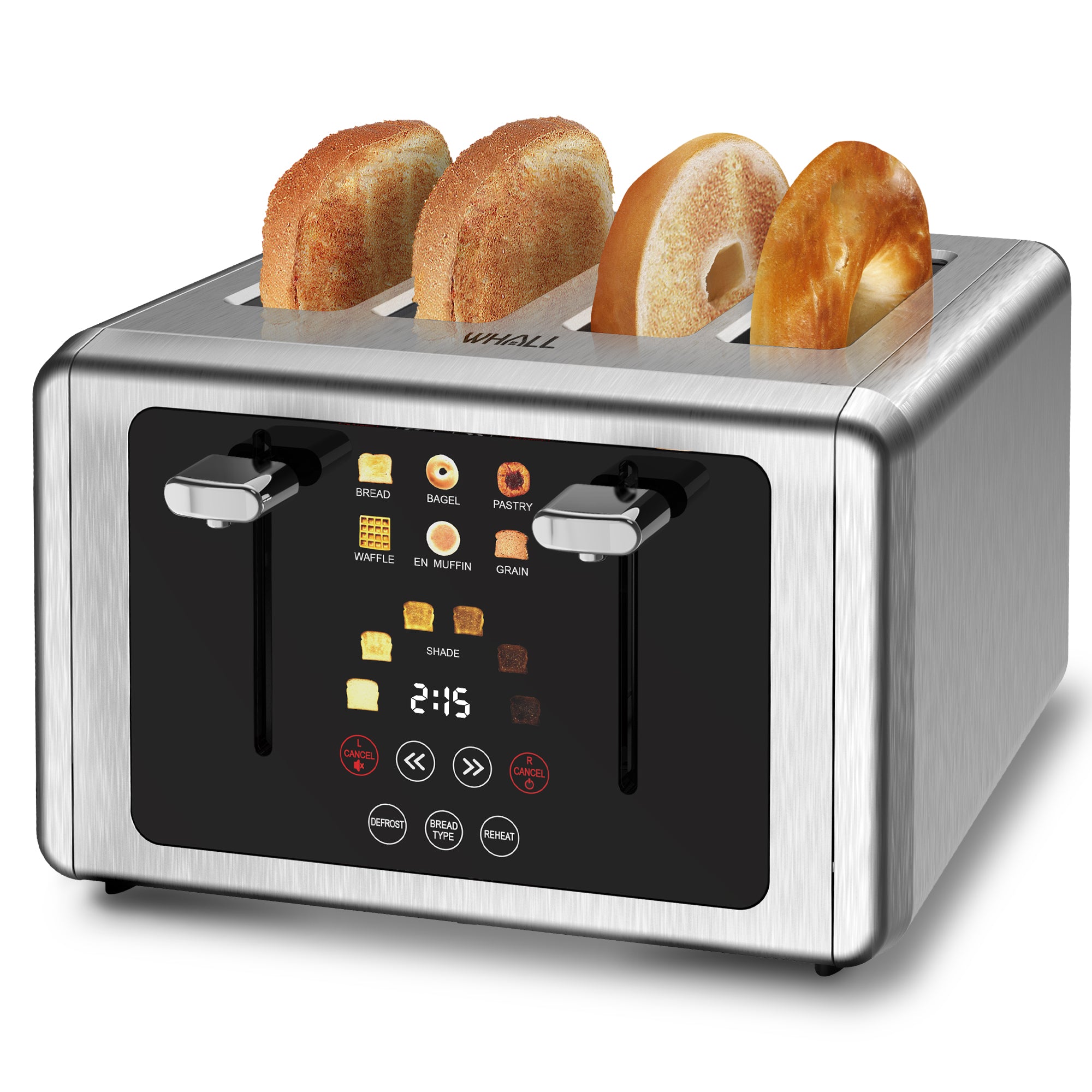 WHALL® Touch Screen Toaster 2 & 4 Slice | Stainless Steel, Digital Timer, Sound | 6 Bread Types & Shades