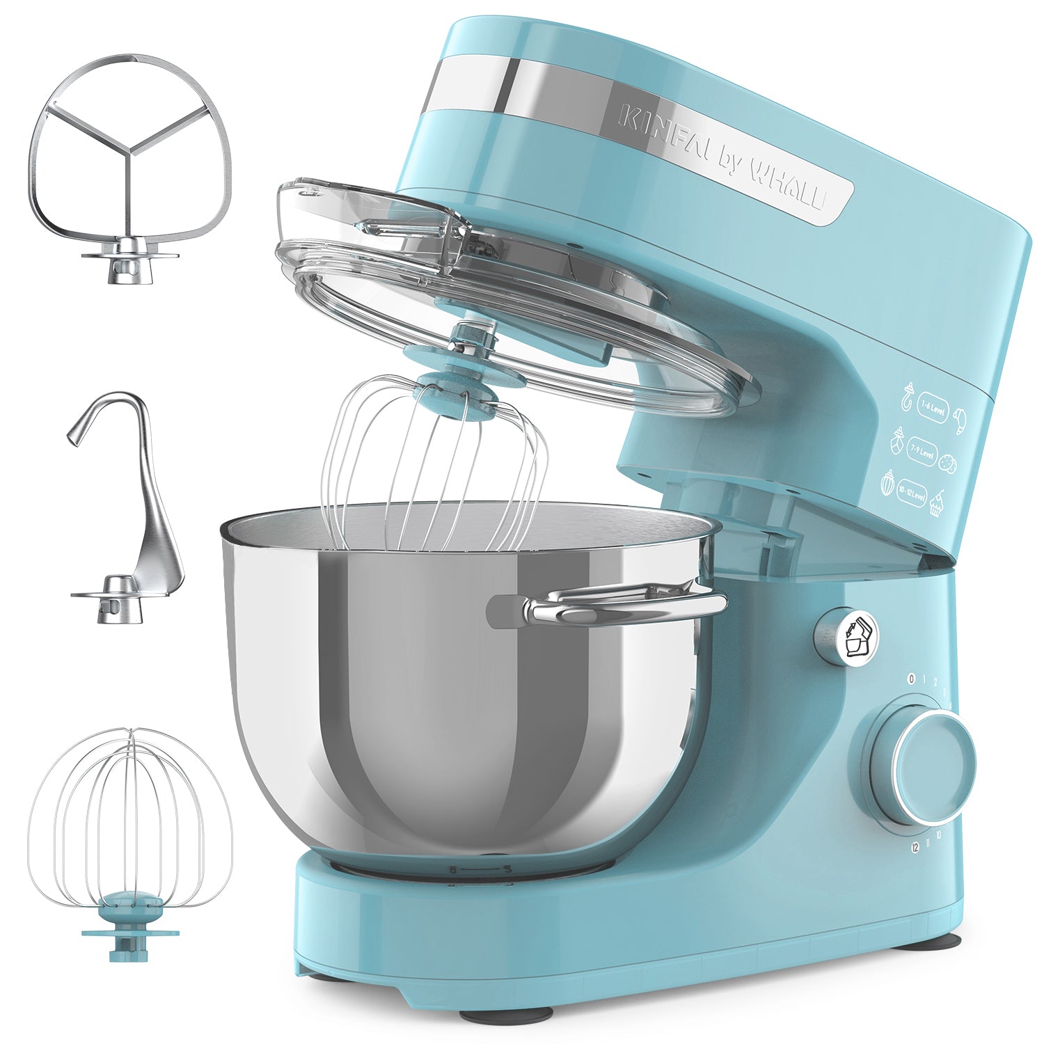 WHALL Stand Mixer - 5.5Qt 12-Speed Tilt-Head Electric Kitchen Mixer with Dough Hook/Wire Whip/Beater, Stainless Steel Bowl (blue)