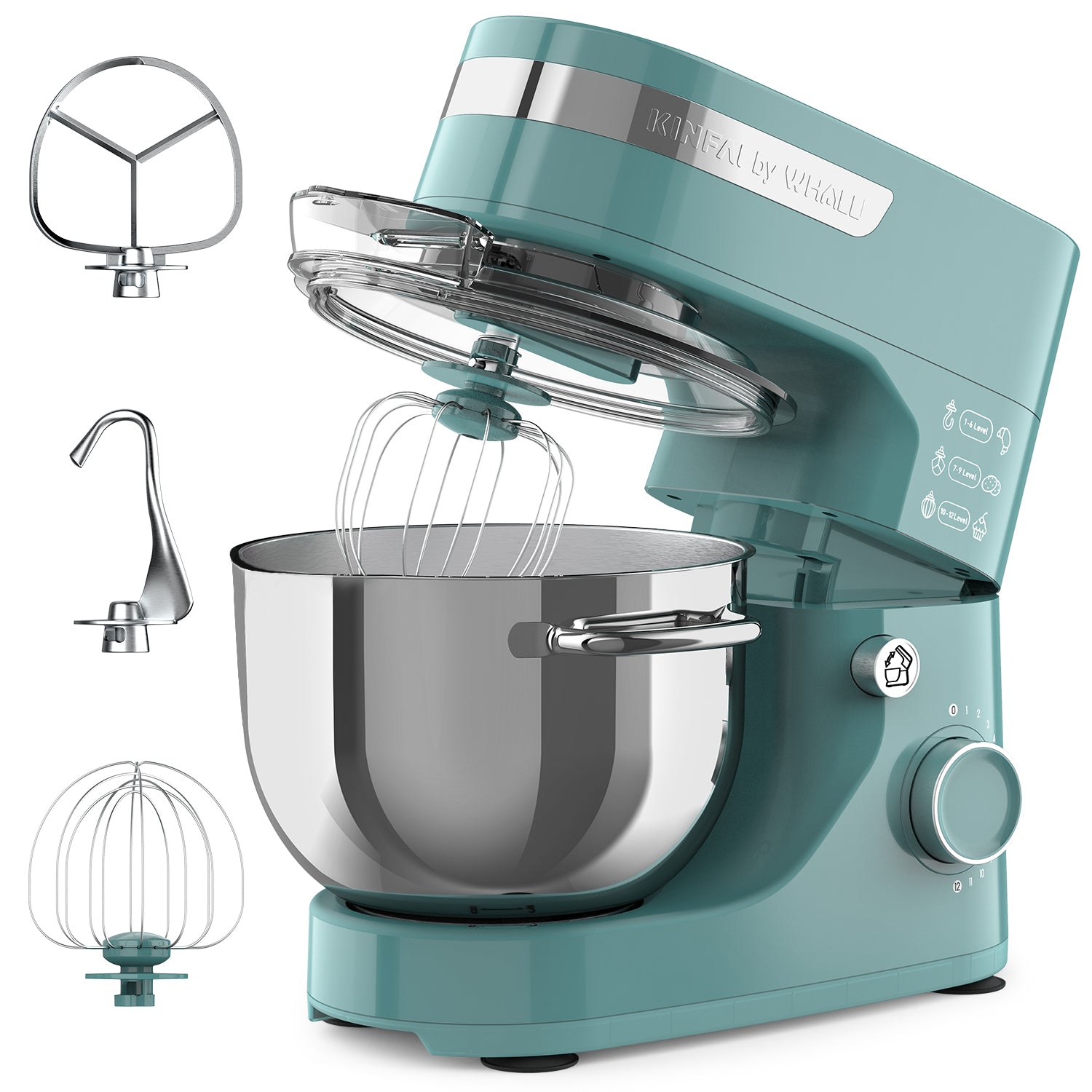 WHALL Stand Mixer - 5.5Qt 12-Speed Tilt-Head Electric Kitchen Mixer with Dough Hook/Wire Whip/Beater, Stainless Steel Bowl (green)