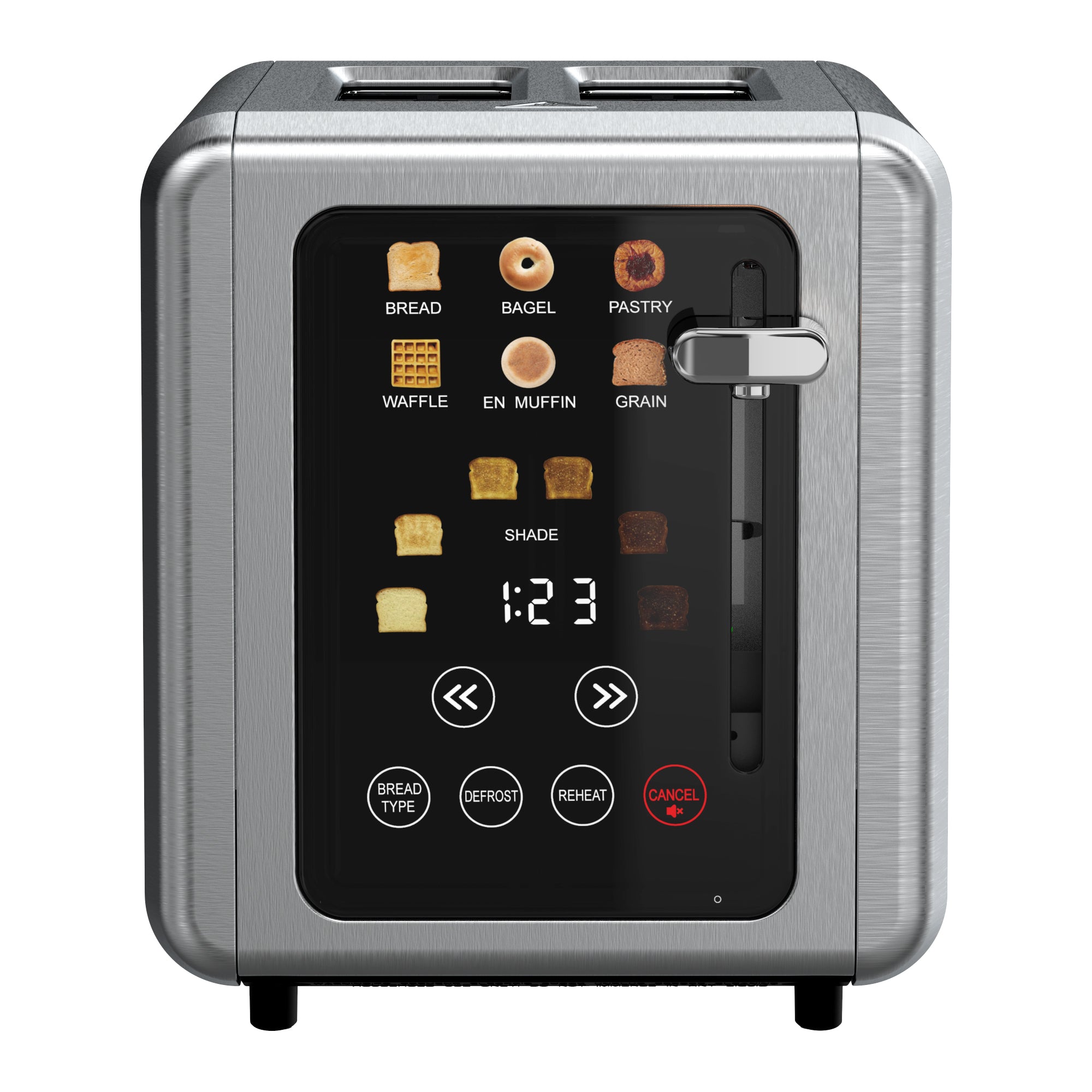 WHALL® Touch Screen Toaster 2 Slice | Stainless Steel, Digital Timer, Sound | 6 Bread Types & Shades