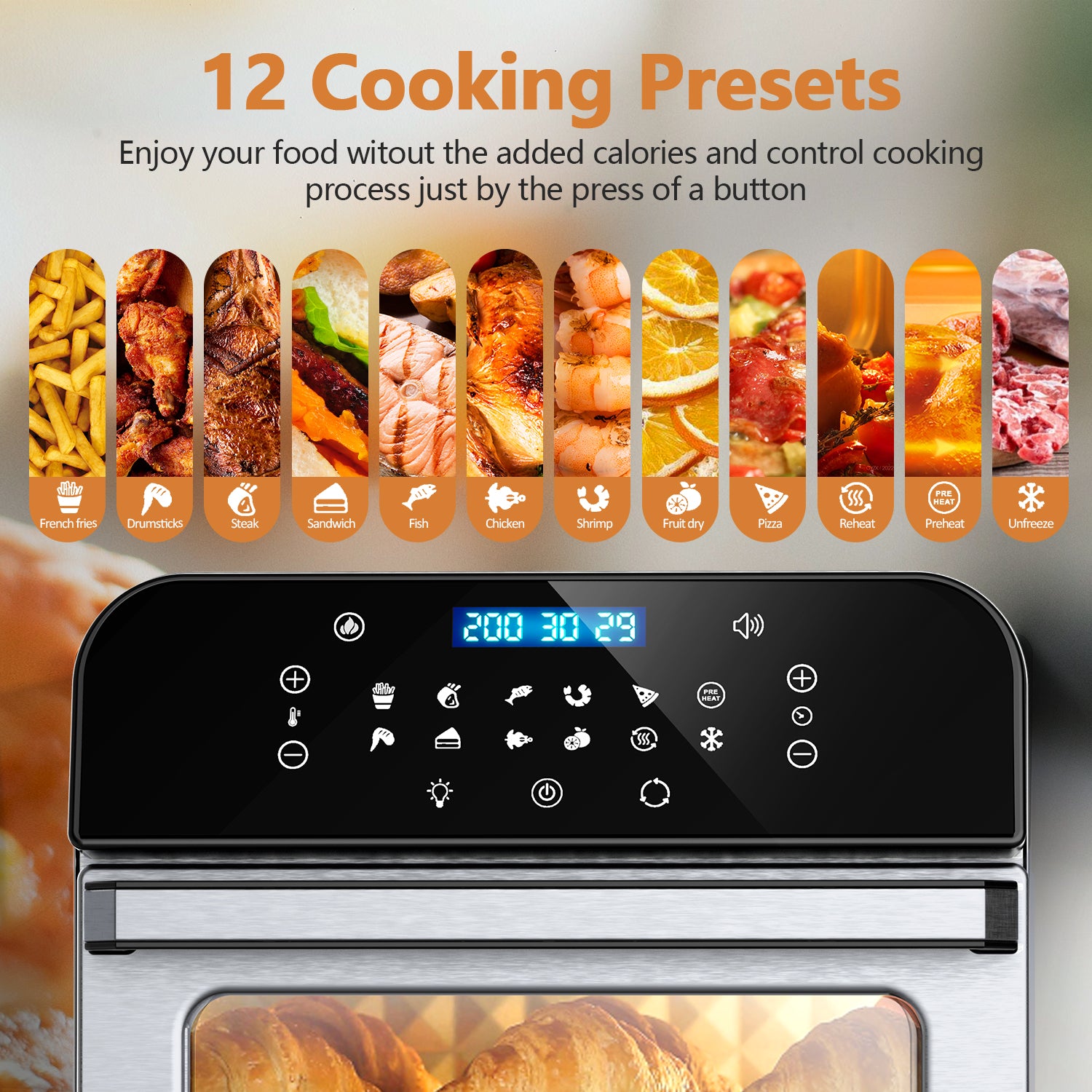 Whall Air Fryer Oven – 12QT Touchscreen Air Fryer with 12 Pre-set Menus, up to 95% Less Oil, and Clearlook Window