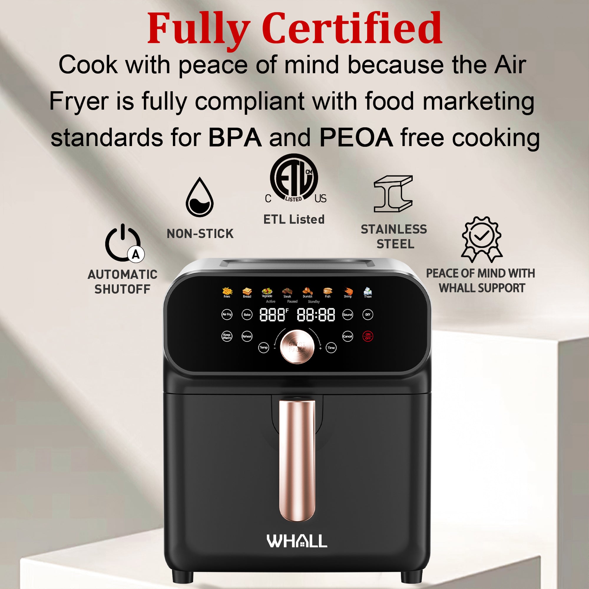 WHALL® 6.2QT Air Fryer Oven, 12-in-1 Cooking Functions, Stainless Steel