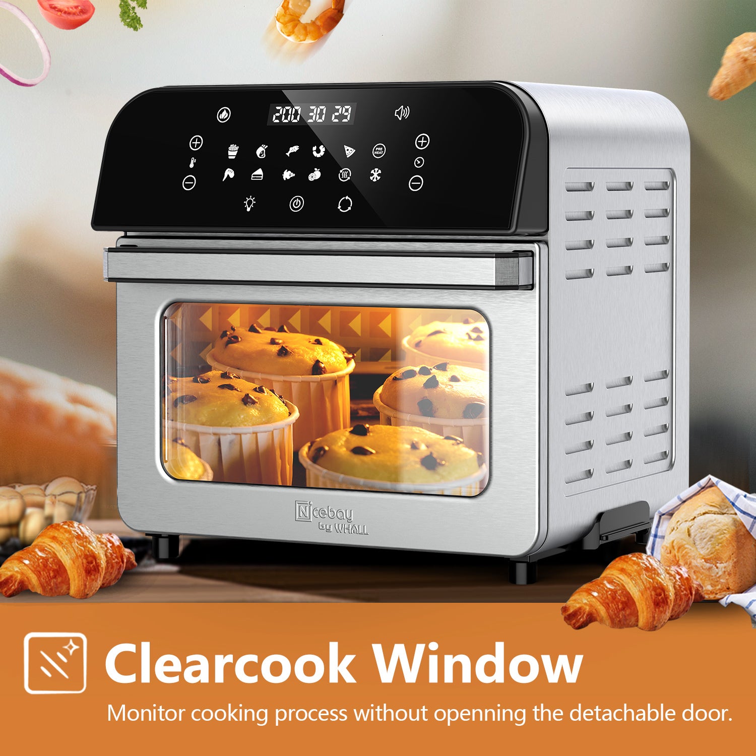 Whall Air Fryer Oven – 12QT Touchscreen Air Fryer with 12 Pre-set Menus, up to 95% Less Oil, and Clearlook Window