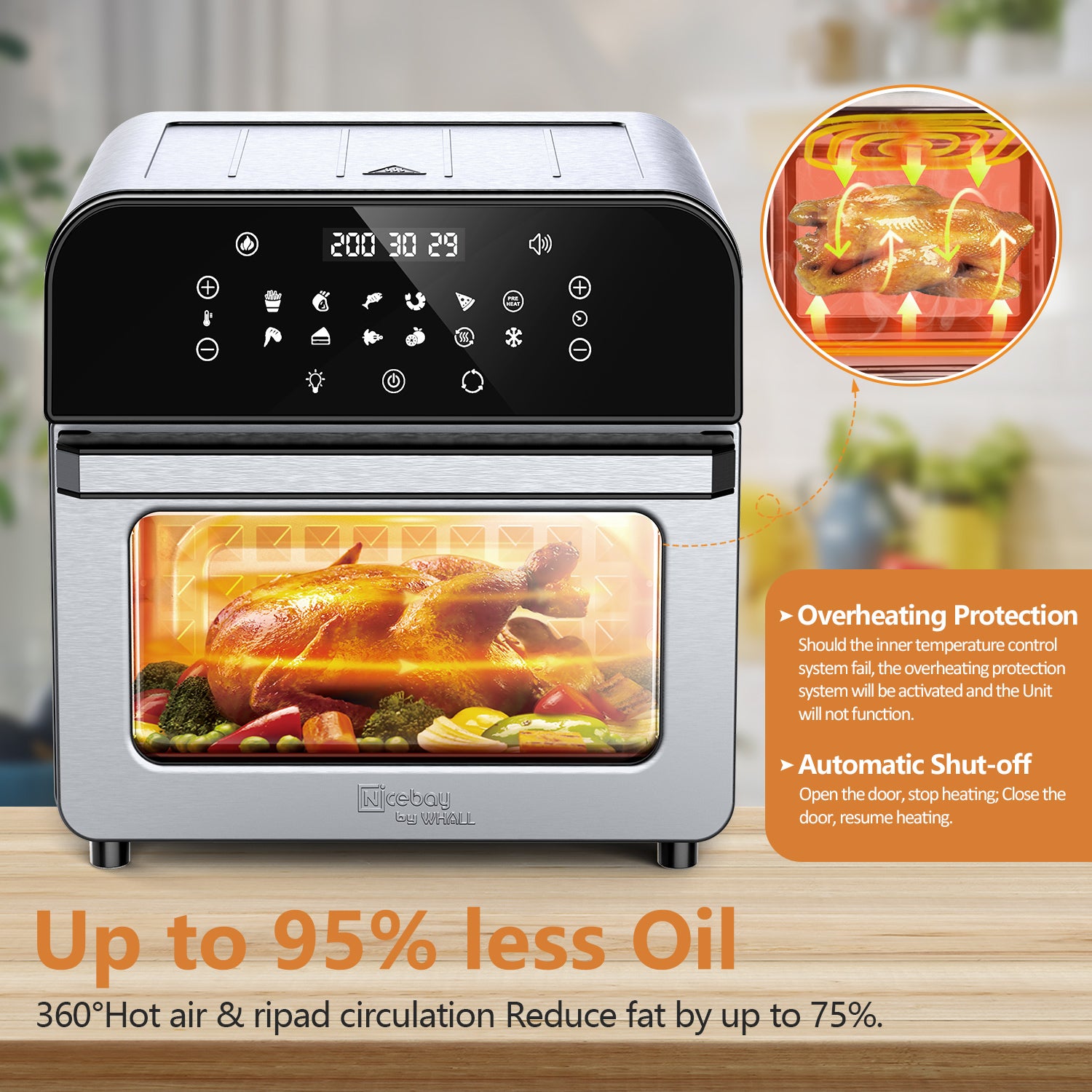 Whall Air Fryer Oven – 12QT Touchscreen Air Fryer with 12 Pre-set Menus, up to 95% Less Oil, and Clearlook Window