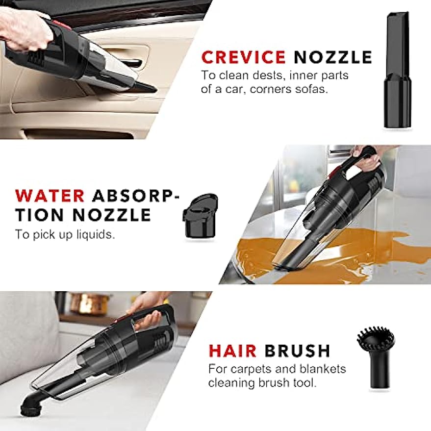 WHALL® Handheld Vacuum Cordless EV-607, Dry Wet Hand Vacuum Cleaner 8500 PA Suction