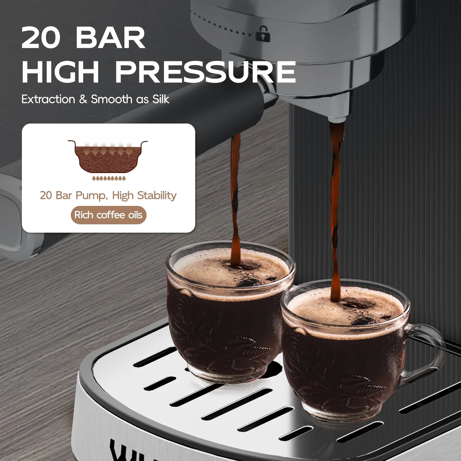 WHALL® Touchscreen Espresso Machine 20 Bar，Espresso Coffee Maker with Milk Frother Steam Wand, Stainless Steel Coffee Machine with Removable Water Tank New