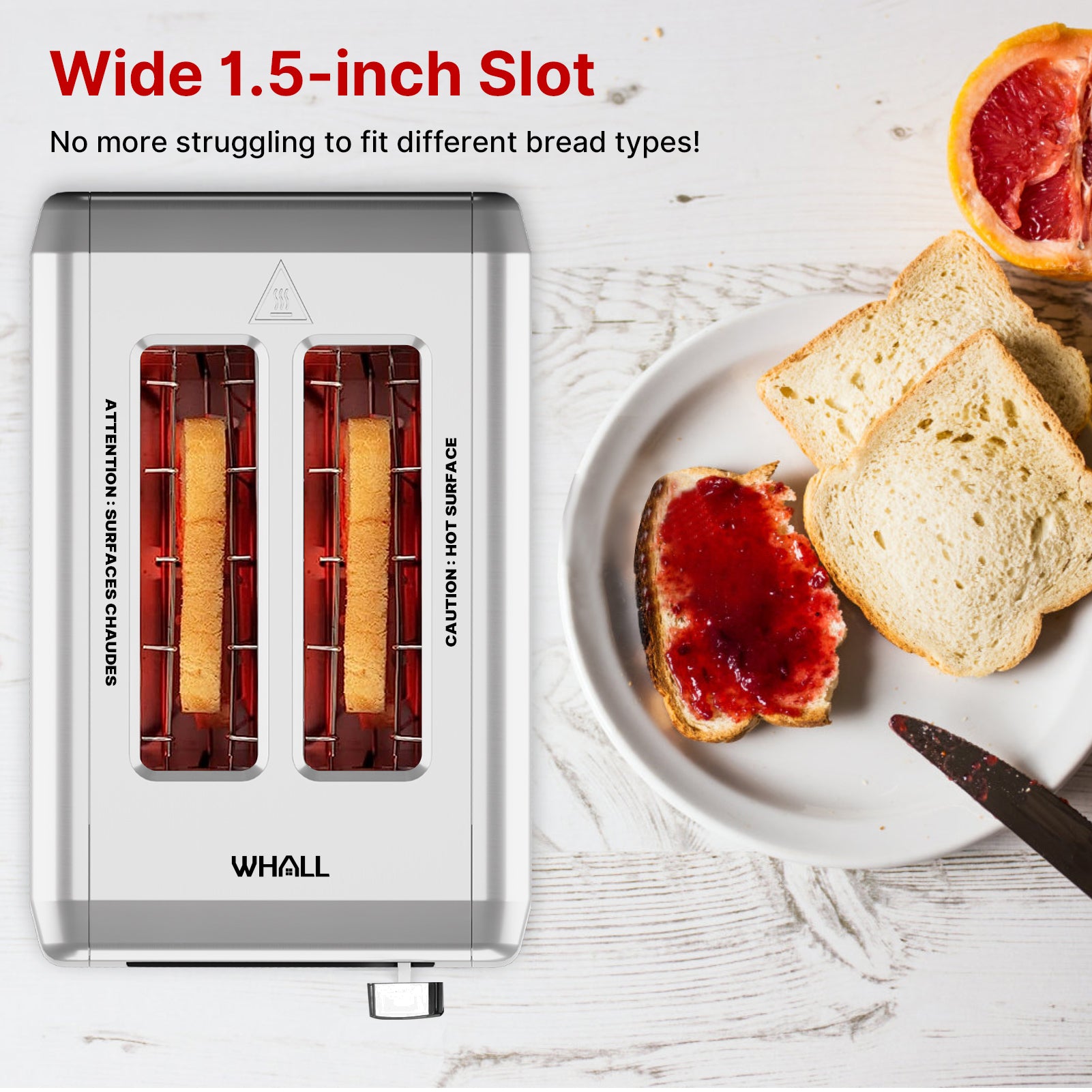 WHALL® Touch Screen Toaster 2 Slice | Stainless Steel, Digital Timer, Sound | 6 Bread Types & Shades