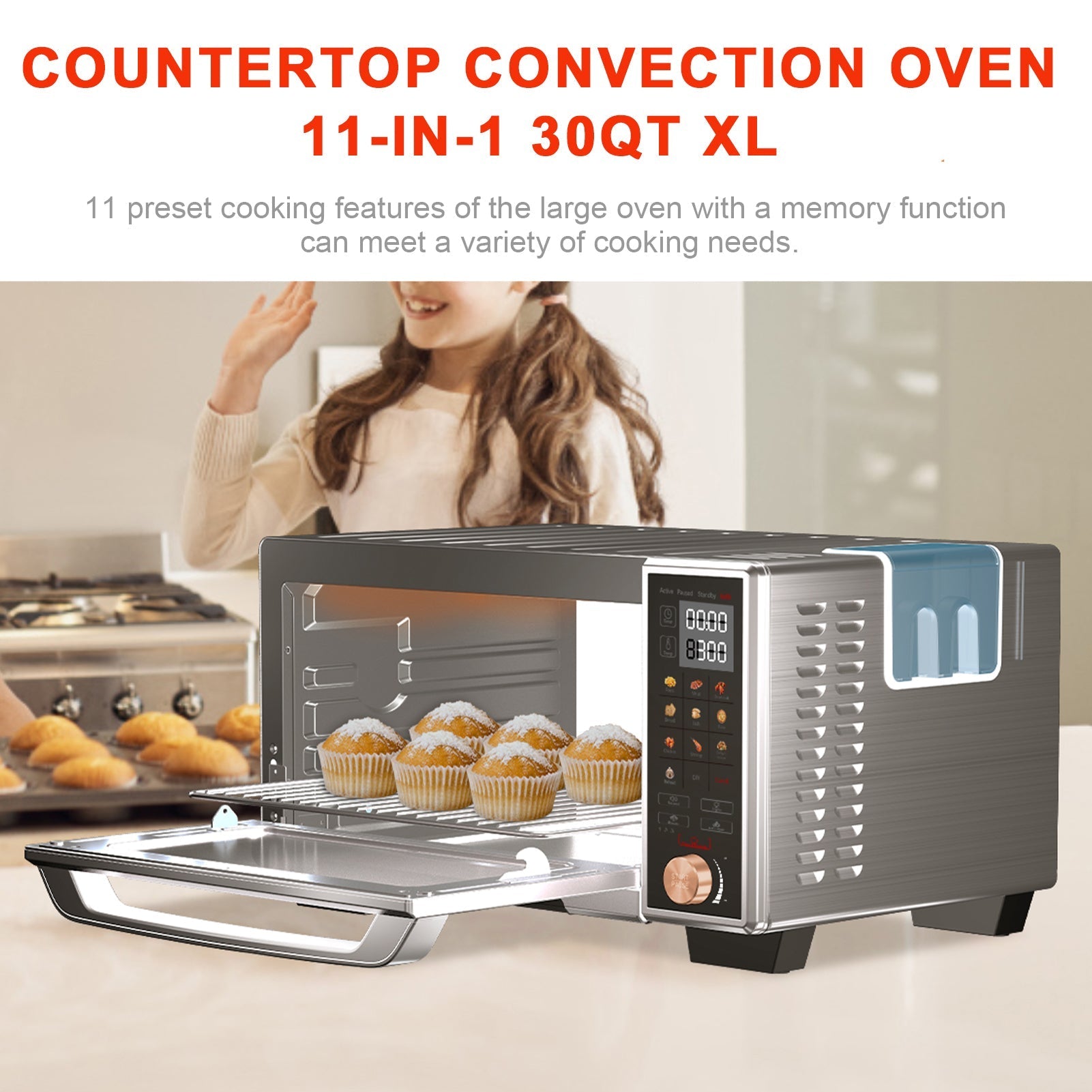 WHALL Air Fryer Oven - 30QT Stainless Steel Smart Convection Toaster Oven with Steam Function, Touchscreen,