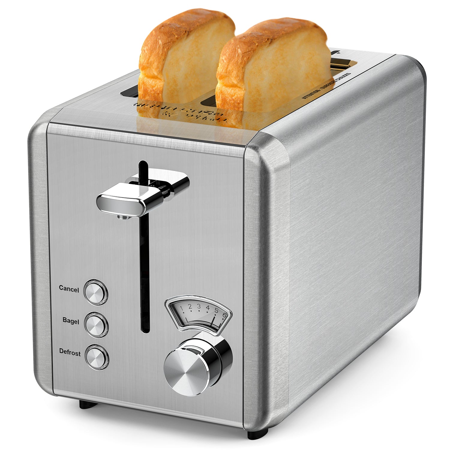 WHALL 2 Slice Toaster - Stainless Steel Toaster with Wide Slot, 6 Shade Settings, Bagel Function, Silver