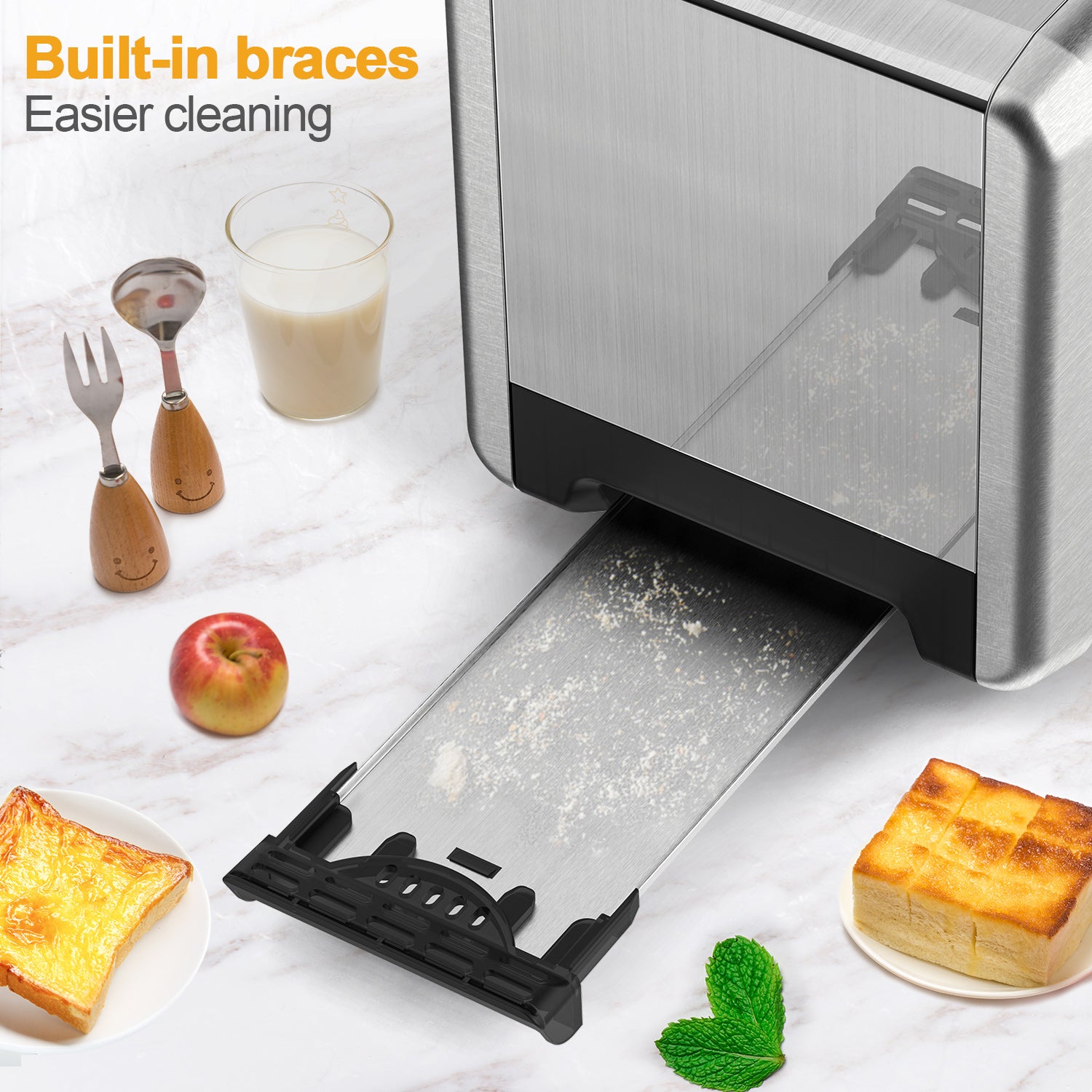 WHALL 2 Slice Toaster - Stainless Steel Toaster with Wide Slot, 6 Shade Settings, Bagel Function, Silver