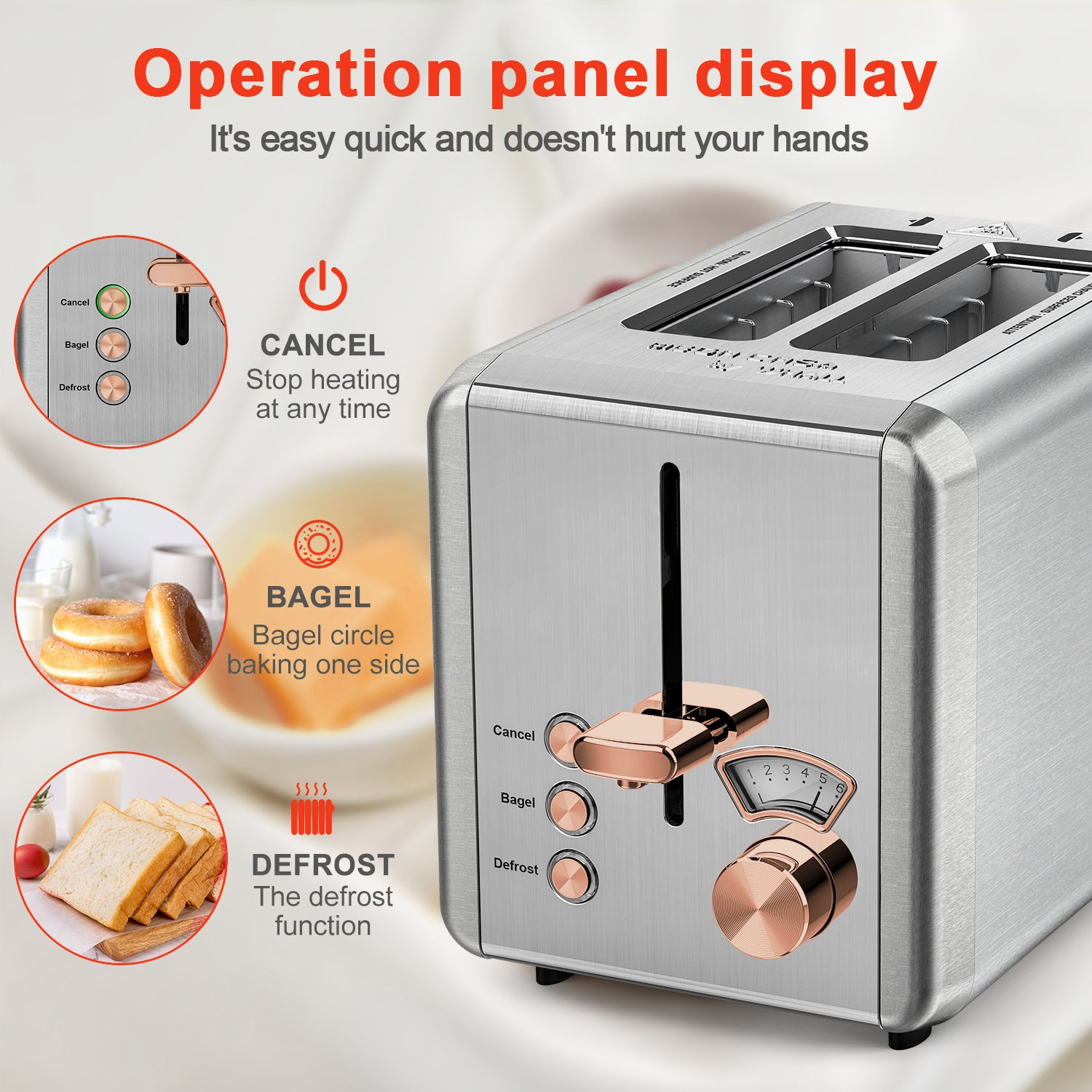 WHALL® 2 Slice Toaster - Stainless Steel Toaster with Wide Slot, 6 Shade Settings, Bagel Function, Removable Crumb Tray