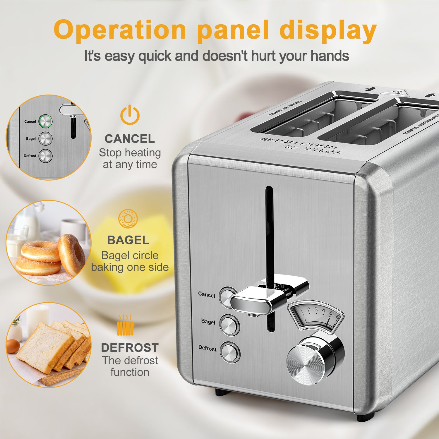 WHALL 2 Slice Toaster - Stainless Steel Toaster with Wide Slot, 6 Shade Settings, Bagel Function, Silver