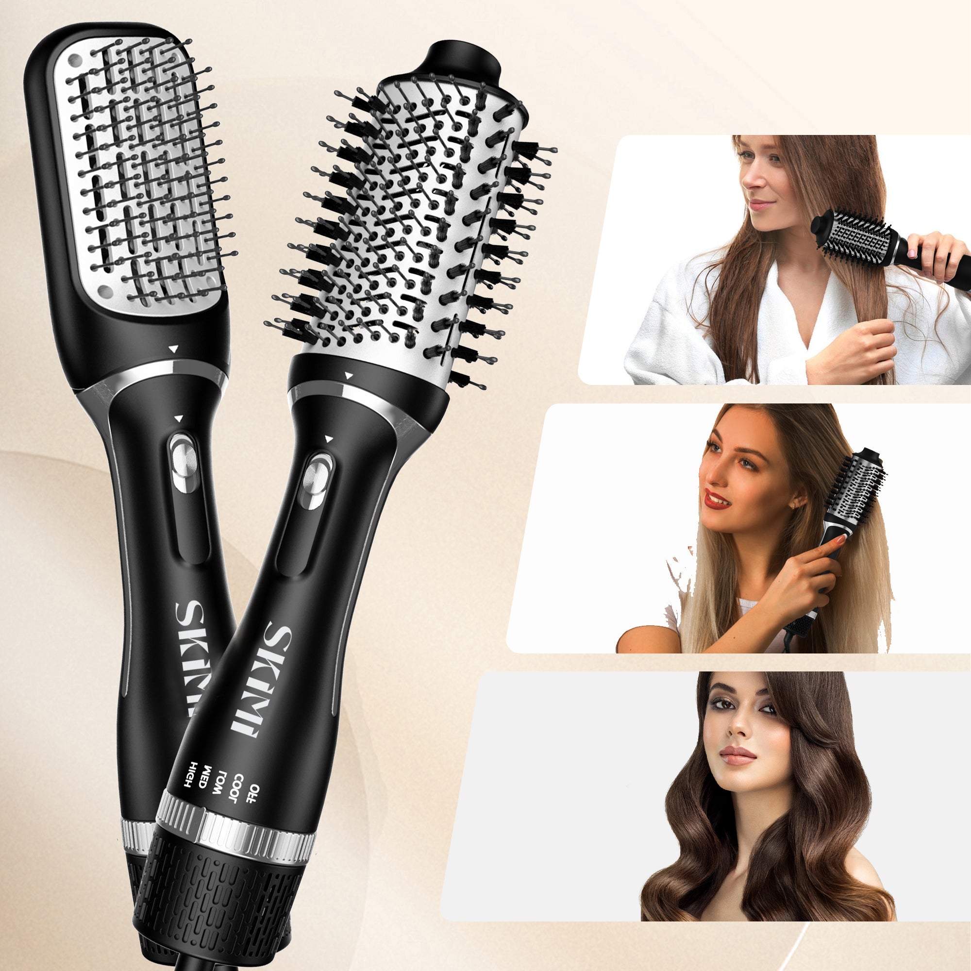 SKIMI Hair Dryer Brush, Black Blow Dryer Brush, Curly, Dry, Oval Hot Air Brush