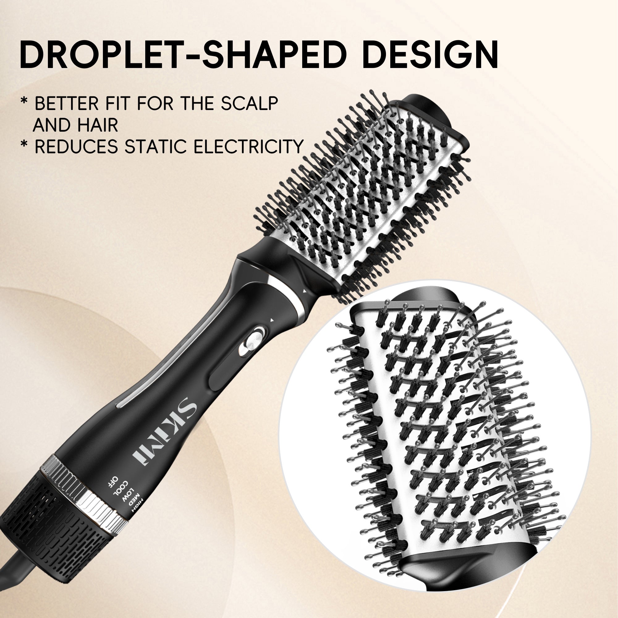 SKIMI Hair Dryer Brush, Black Blow Dryer Brush, Curly, Dry, Oval Hot Air Brush