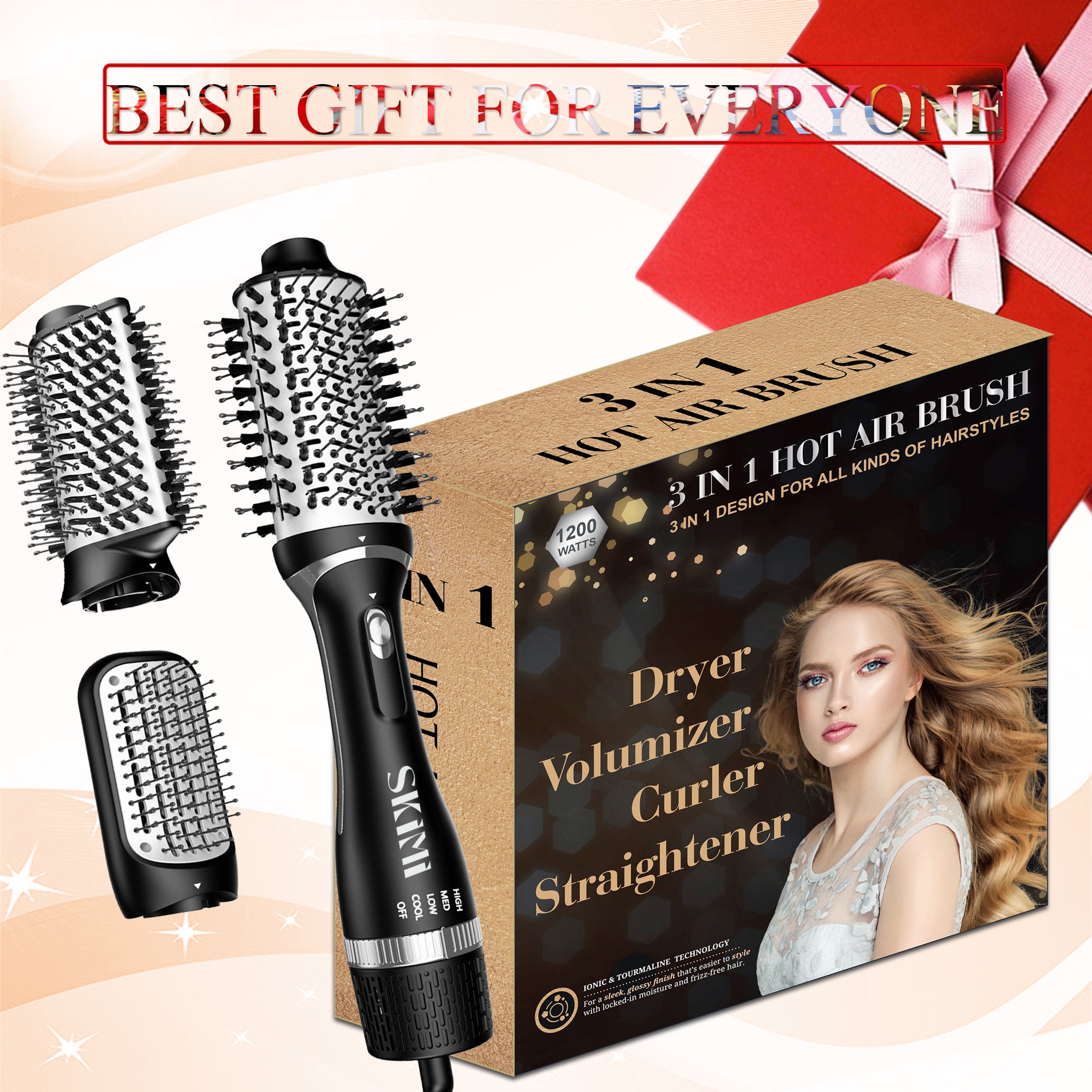 SKIMI Hair Dryer Brush, Black Blow Dryer Brush, Curly, Dry, Oval Hot Air Brush