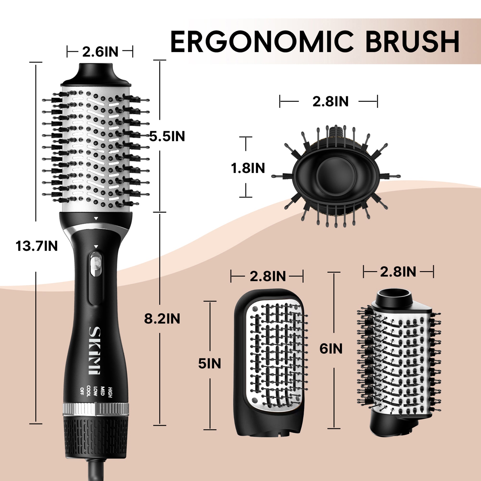 SKIMI Hair Dryer Brush, Black Blow Dryer Brush, Curly, Dry, Oval Hot Air Brush