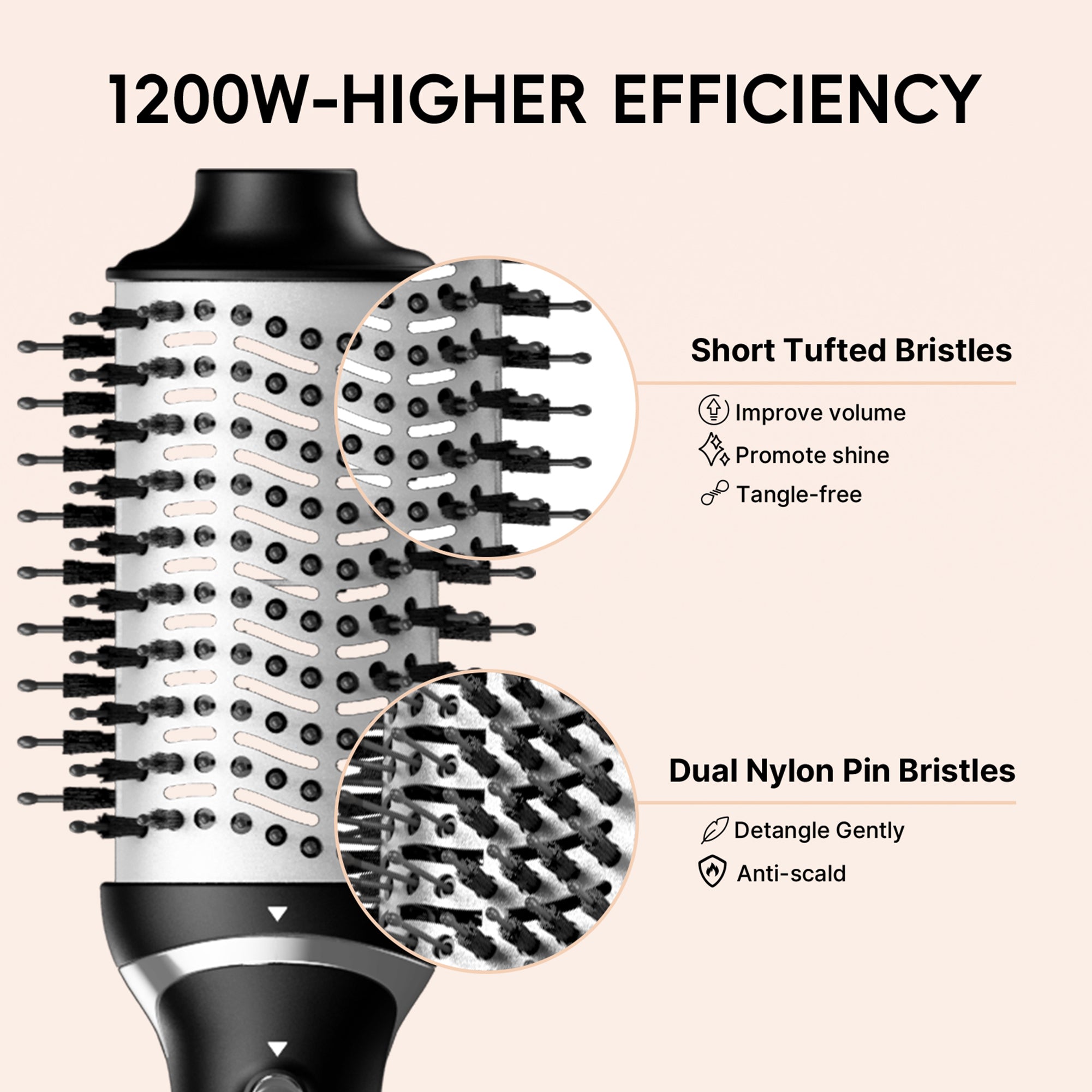 SKIMI Hair Dryer Brush, Black Blow Dryer Brush, Curly, Dry, Oval Hot Air Brush