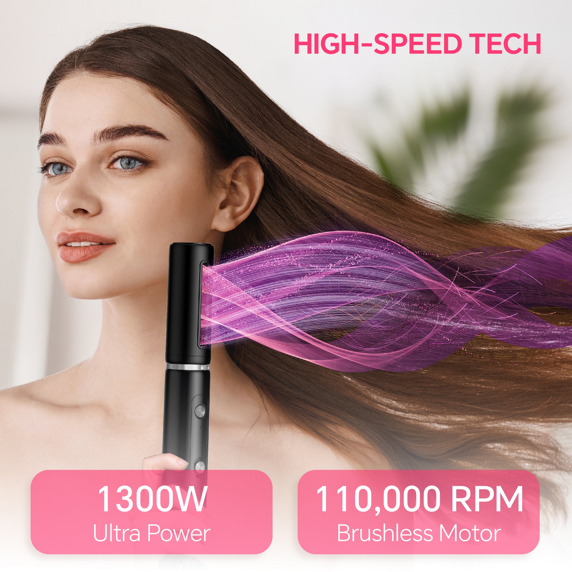 NICEBAY  Hair Dryer Brush, Blow Dryer with 110000RPM Brushless Motor, Hot Air Styler 1300W