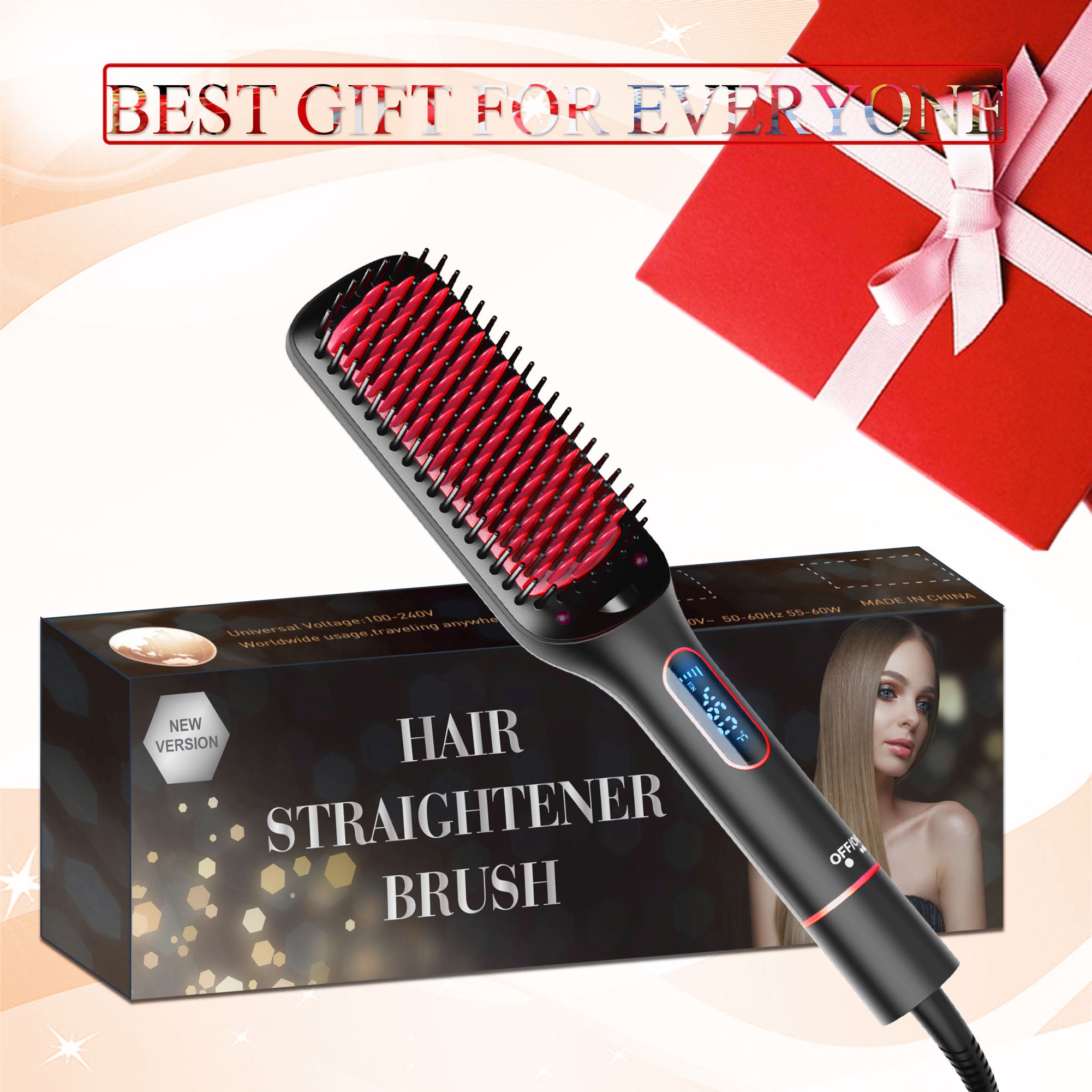 SKIMI Hair Straightener Brush, Negative Ion Hair Straightening Brush with LED Display Screen, Plastic