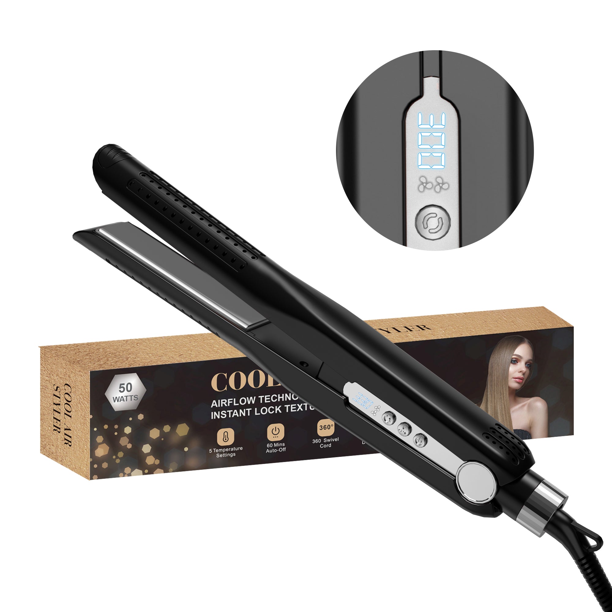 Nicebay Hair Straightener,Airflow Styler,Curling Wand Cool Air Vent,5 Temp,Dual Voltage