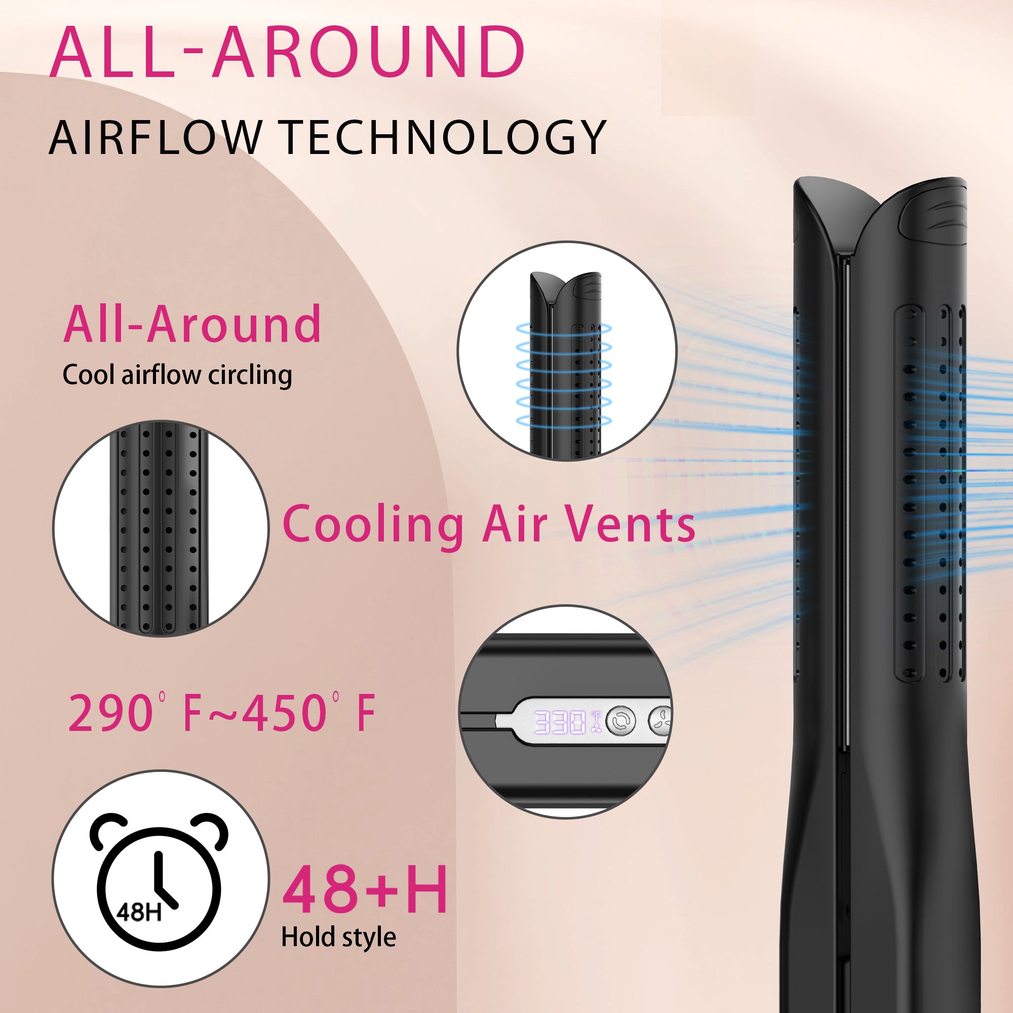 Nicebay Hair Straightener,Airflow Styler,Curling Wand Cool Air Vent,5 Temp,Dual Voltage