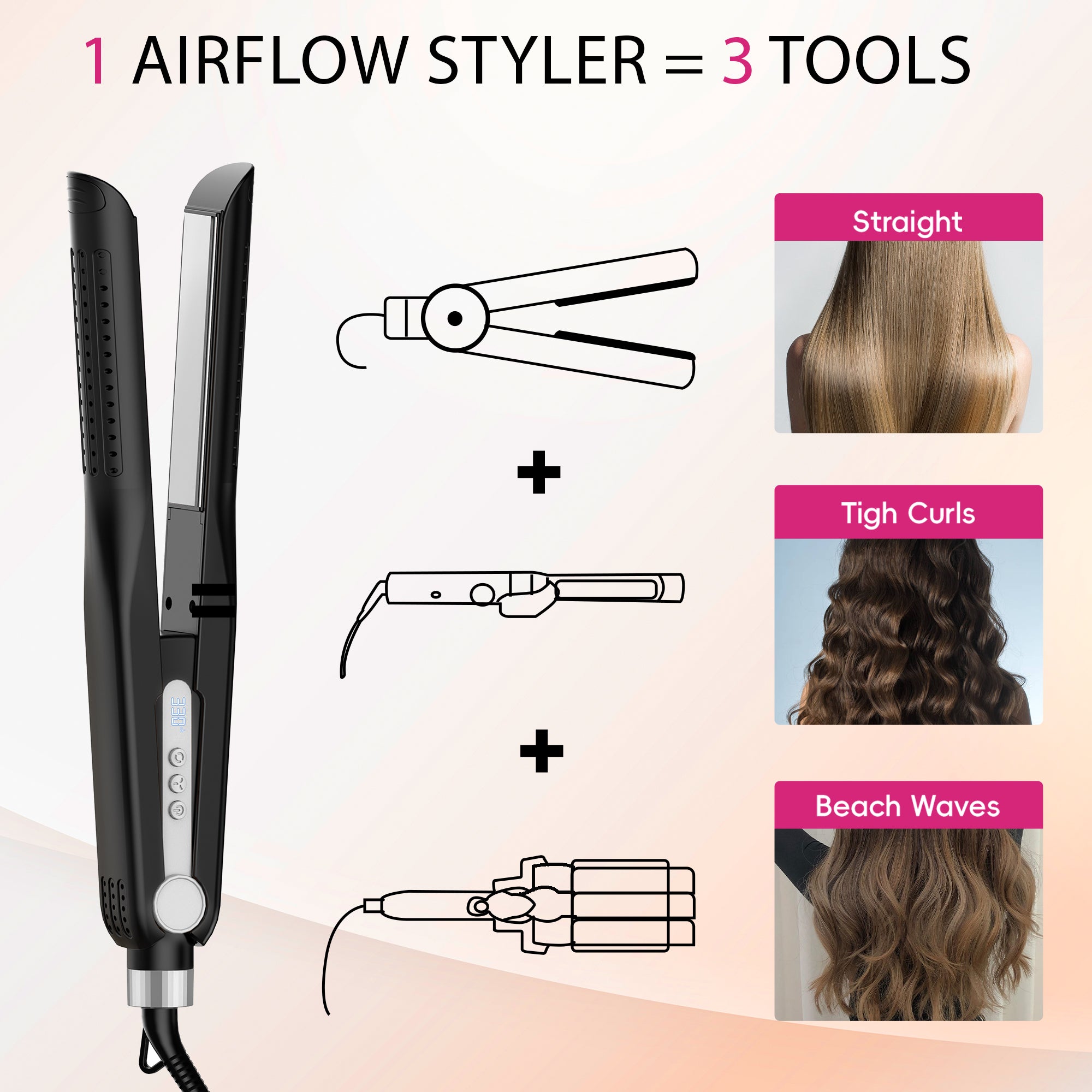 Nicebay Hair Straightener,Airflow Styler,Curling Wand Cool Air Vent,5 Temp,Dual Voltage