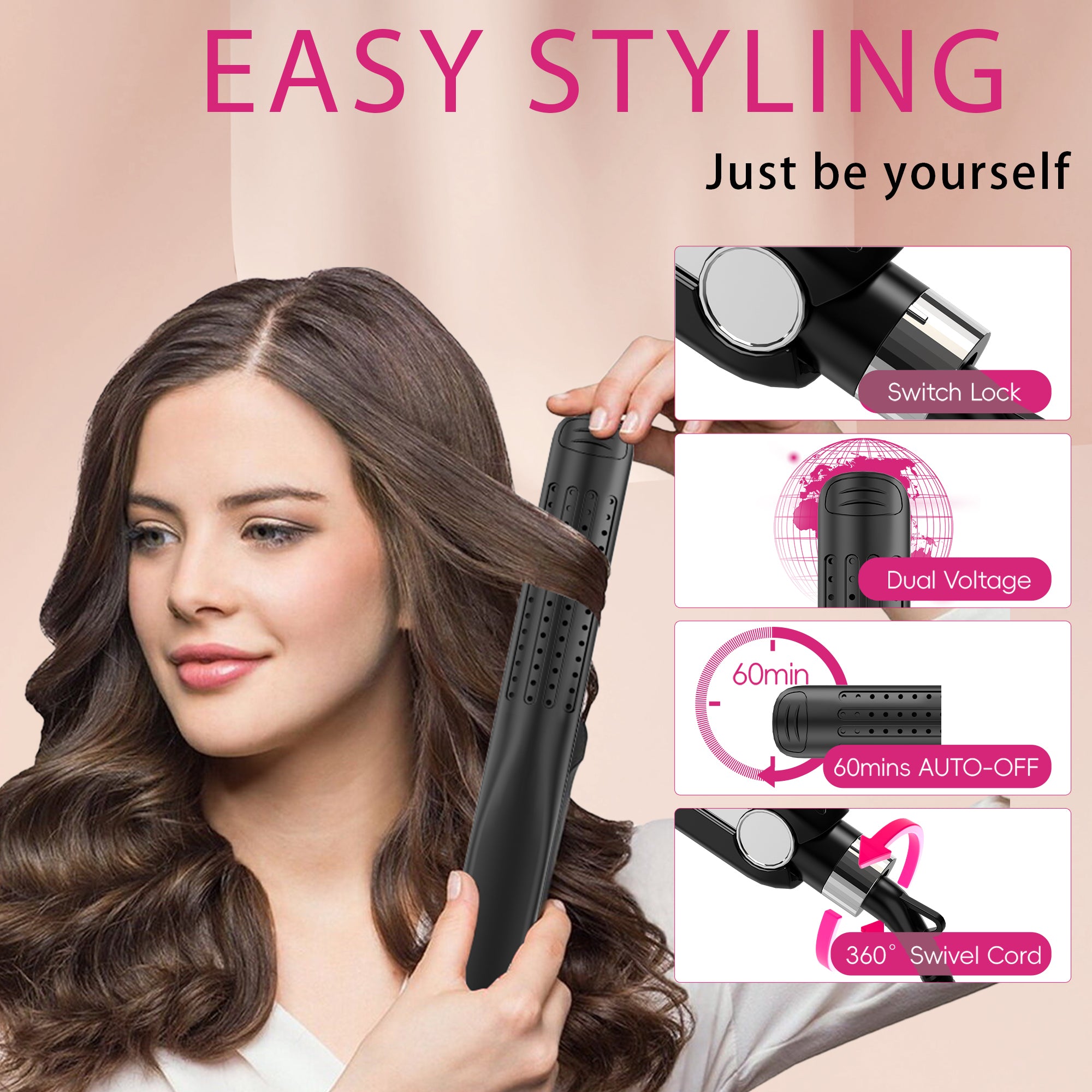 Nicebay Hair Straightener,Airflow Styler,Curling Wand Cool Air Vent,5 Temp,Dual Voltage