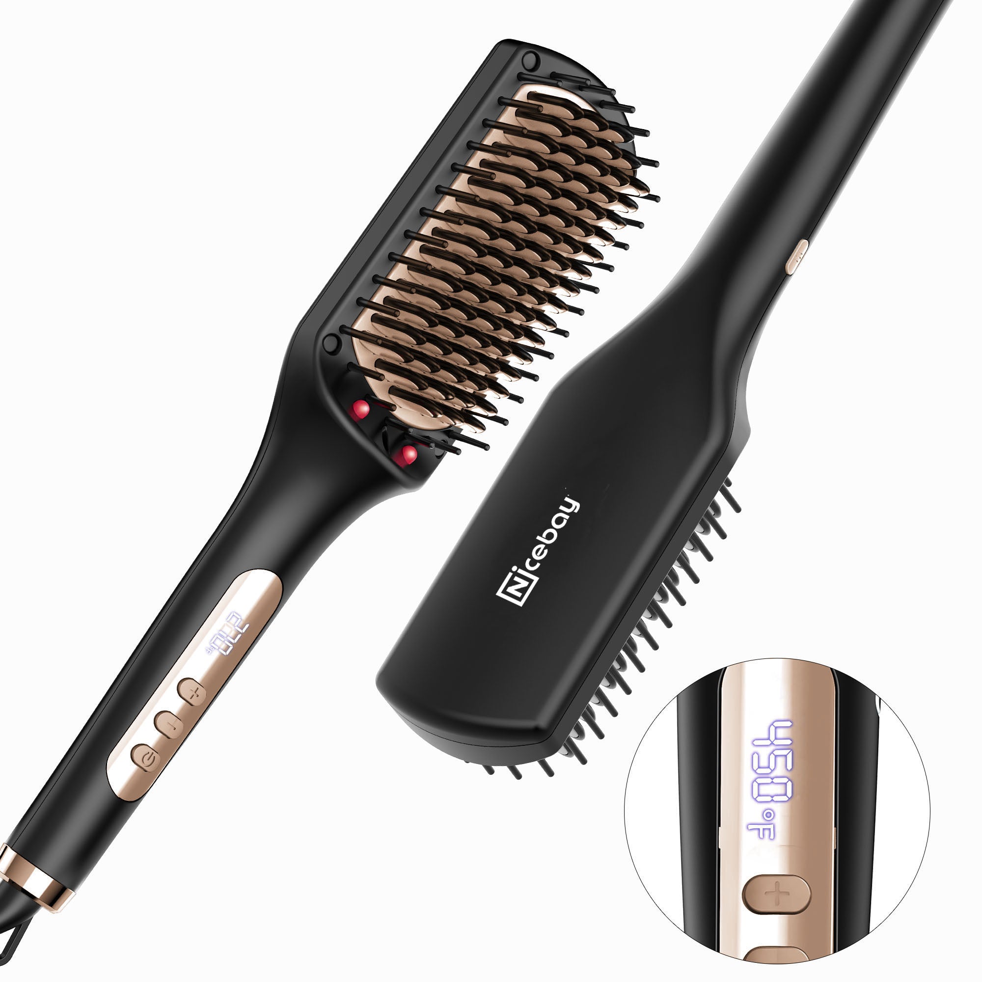 Nicebay Hair Straightening Brush, Gold Ionic Hair Straightener Comb, Ceramic Coating