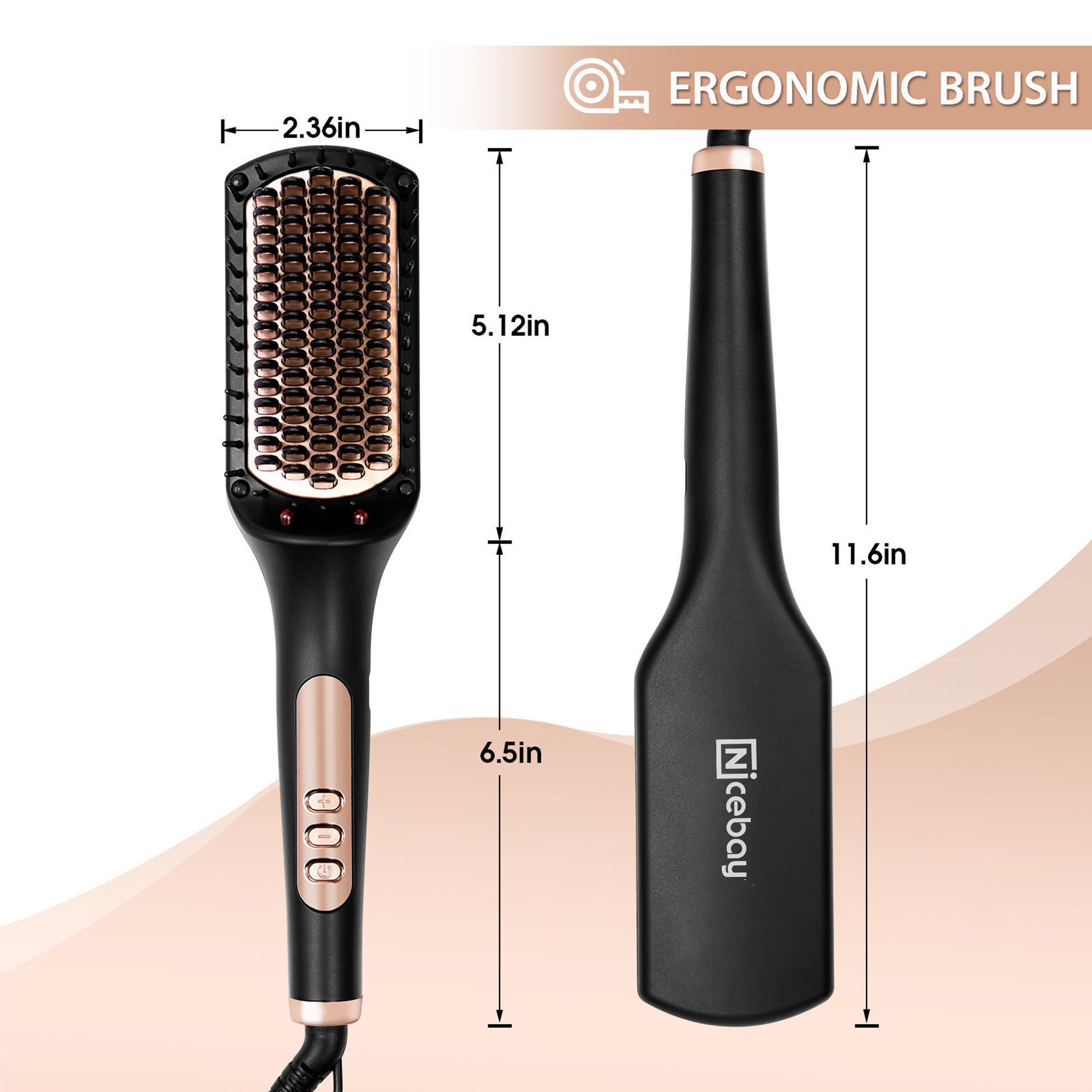 Nicebay Hair Straightening Brush, Gold Ionic Hair Straightener Comb, Ceramic Coating