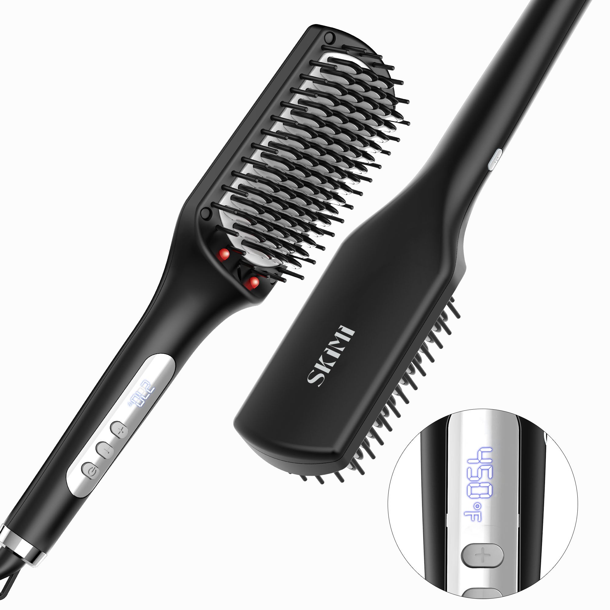 SKIMI Hair Straightening Brush, Ionic Hair Straightener Comb, LED Display, Ceramic Coating