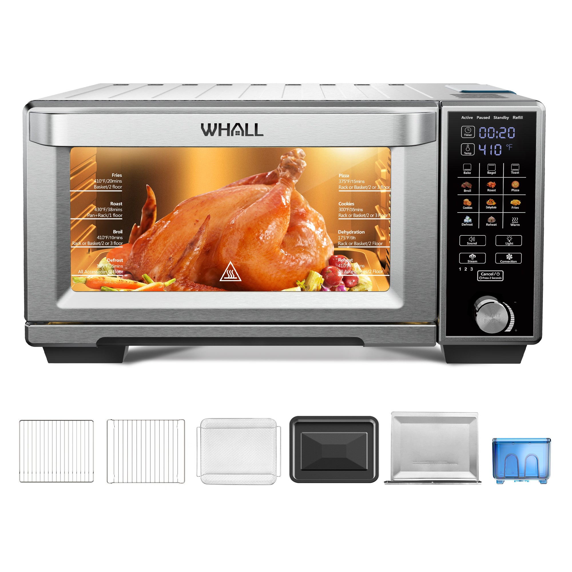 WHALL Air Fryer Toaster Oven - 30QT Convection Oven, 11-in-1 Steam Oven, Touchscreen, 4 Accessories