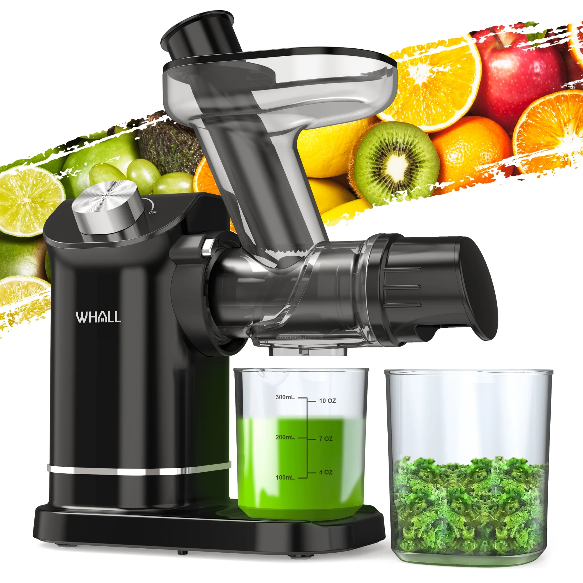 WHALL® Cold Press Juicer, Masticating Juicer Vegetable and Fruit, Juicers with Quiet Motor & Reverse Function, Easy to Clean with Brush