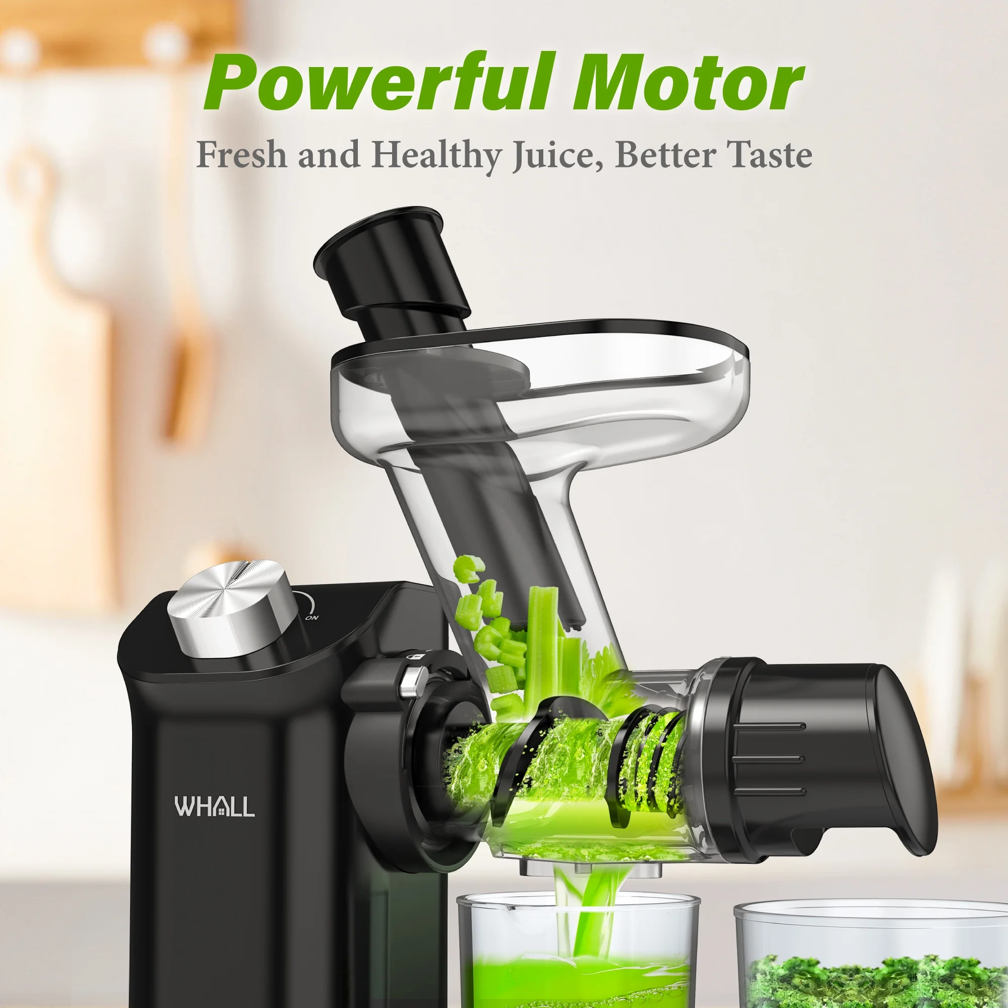 WHALL® Cold Press Juicer, Masticating Juicer Vegetable and Fruit, Juicers with Quiet Motor & Reverse Function, Easy to Clean with Brush